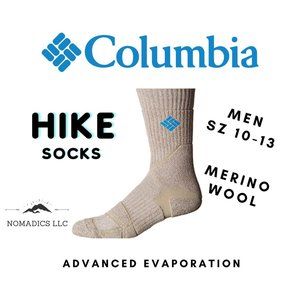 Columbia Mens Hiking Crew Socks Merino Wool Khaki